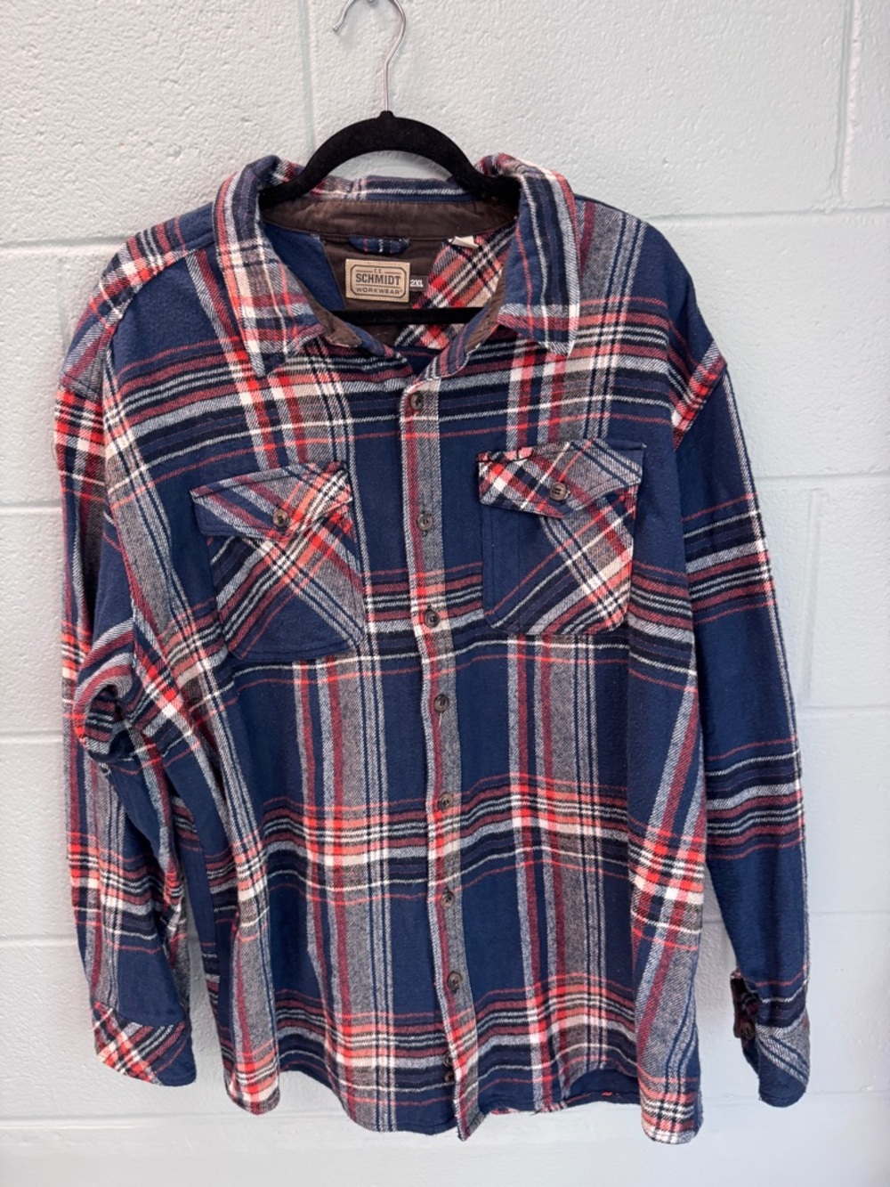 Men's Navy Plaid Flannel Shirt - Casual Button-Up